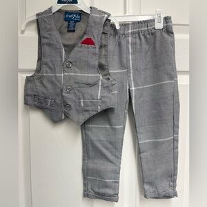 Free Style Glen Plaid Boys Vest & Pants Set with Red Pocket Accent sz 3T